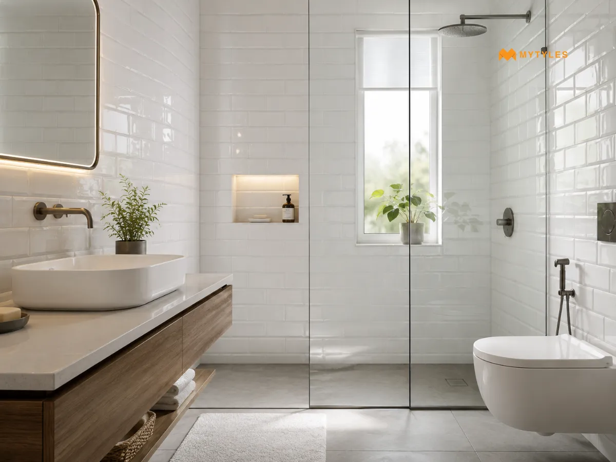 Glossy White Subway Tiles for a Brighter Bathroom
